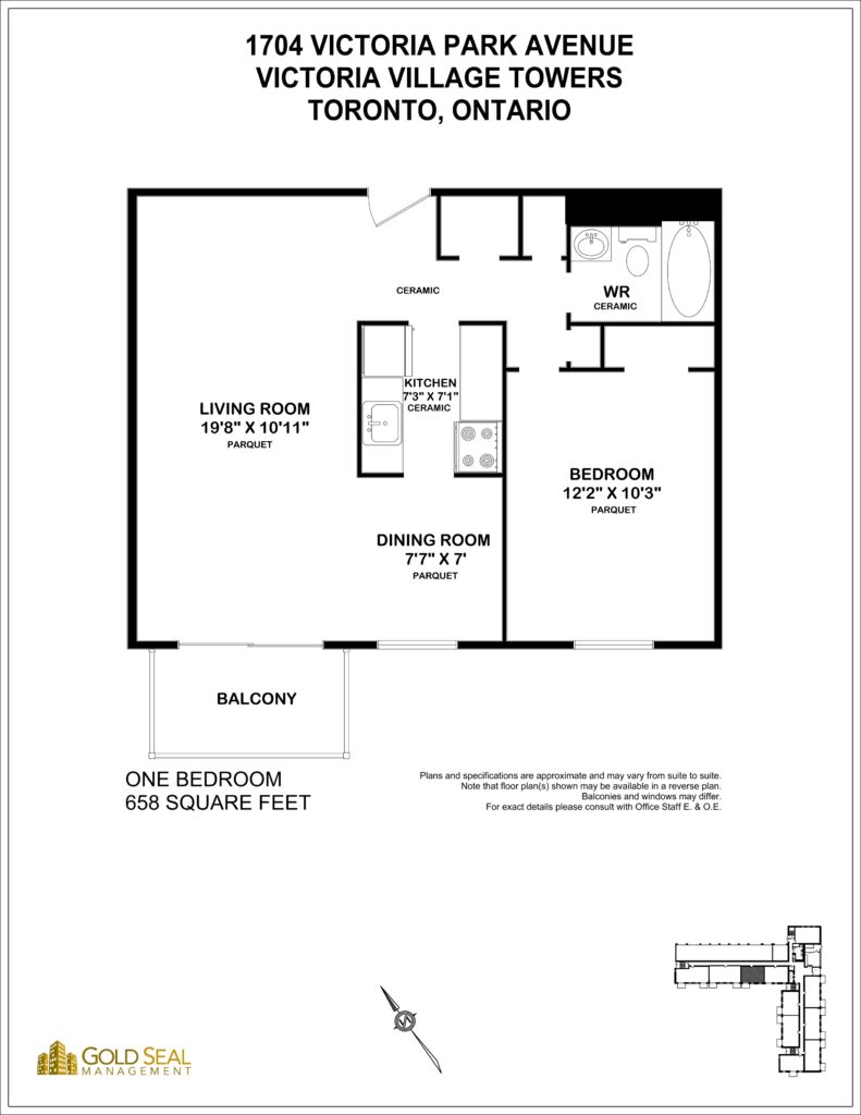 1-bedroom floor plan at Victoria Village Towers, Scarborough, Toronto